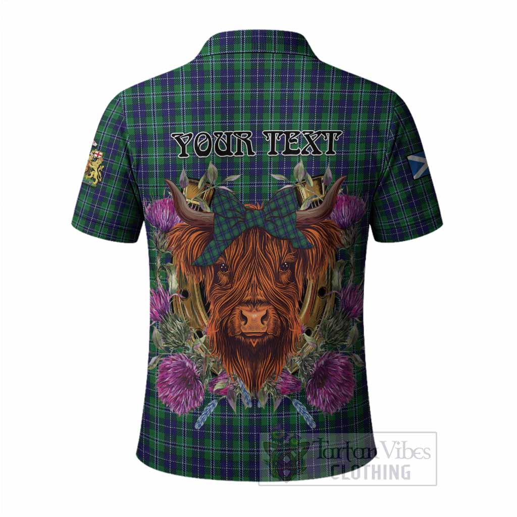 Douglas Tartan Polo Shirt Scottish Thistle Heilan Coo