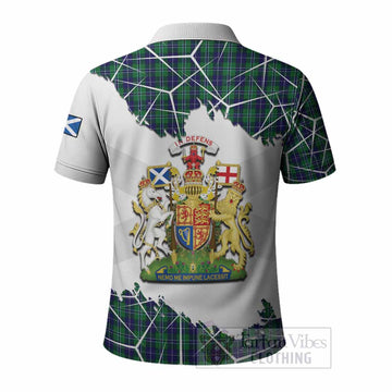 Douglas Tartan Polo Shirt with Family Crest and Lion Rampant Grunge Style