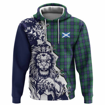 Douglas Tartan Scottish Hoodie Angry Lion With Soccer Ball Style