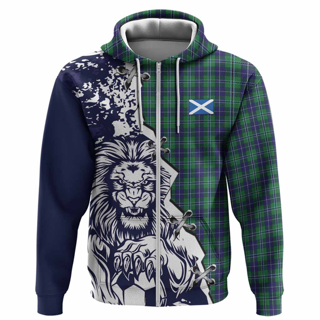 Douglas Tartan Scottish Hoodie Angry Lion With Soccer Ball Style
