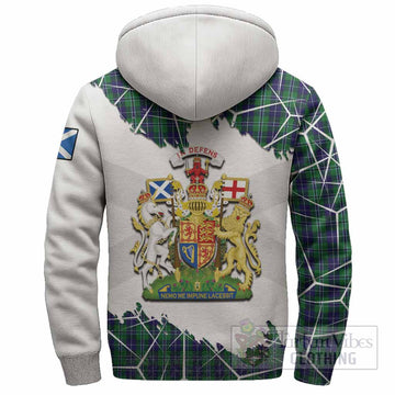 Douglas Tartan Sherpa Hoodie with Family Crest and Lion Rampant Grunge Style