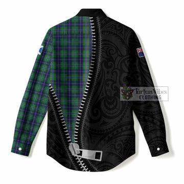 Douglas Tartan Women Casual Shirt New Zealand Pattern Unique Zipper Stylized
