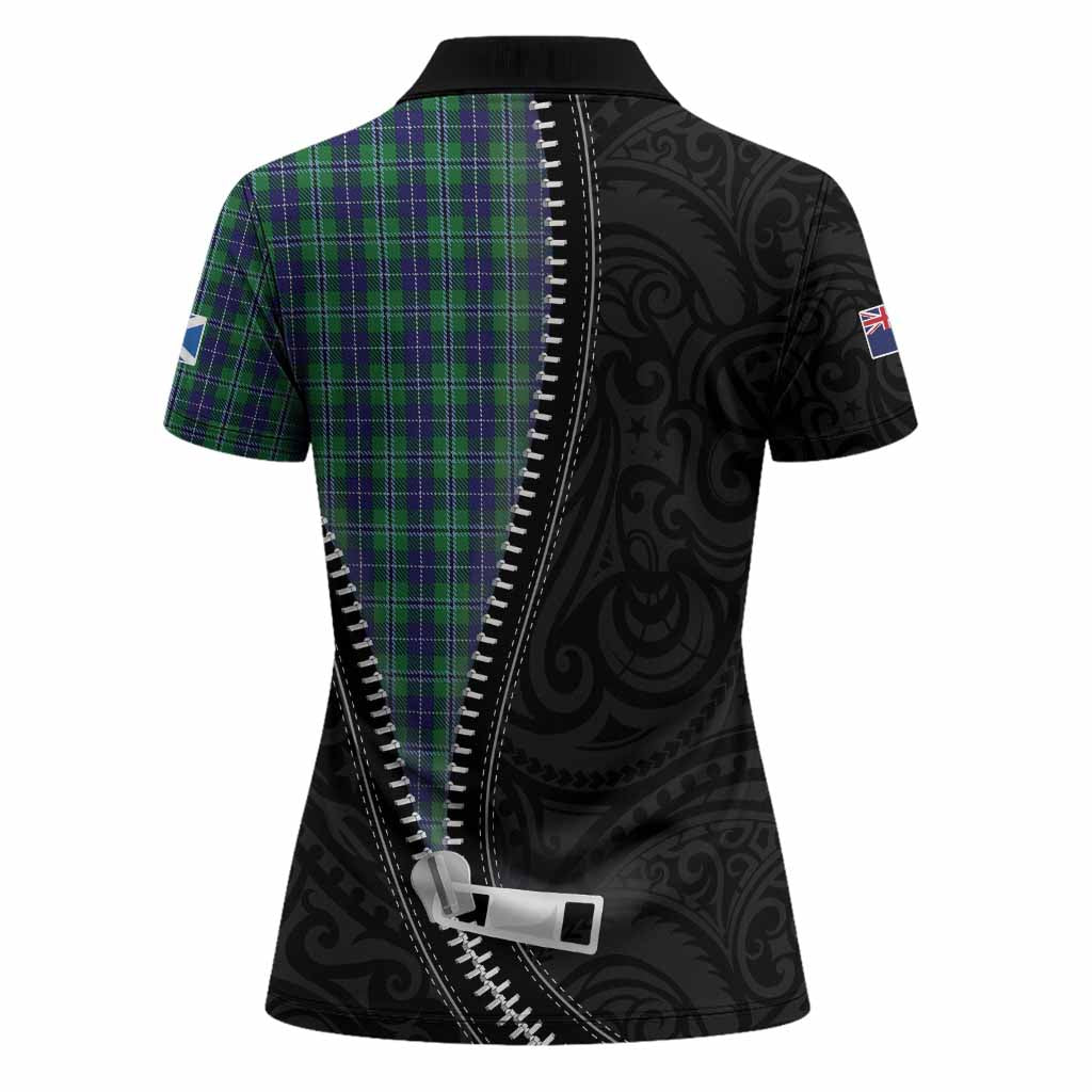 Douglas Tartan Women Polo Shirt New Zealand Pattern Unique Zipper Stylized