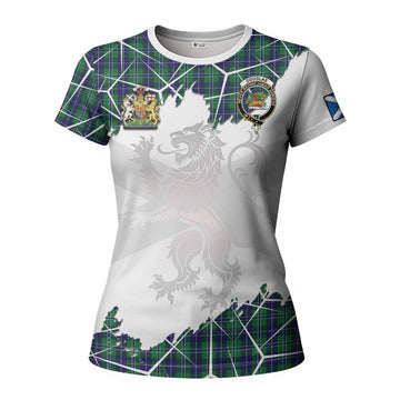 Douglas Tartan Women T shirt with Family Crest and Lion Rampant Grunge Style