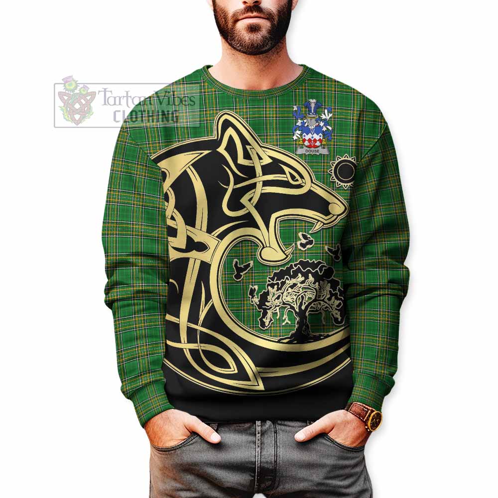 Tartan Vibes Clothing Douse Irish Tartan Sweatshirt with Coat of Arms Celtic Wolf Style