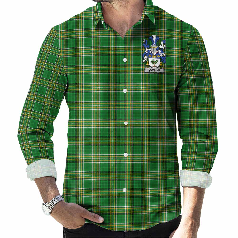 Dowling Irish Clan Tartan Long Sleeve Button Up with Coat of Arms Men's Shirt - Tartan Vibes Clothing