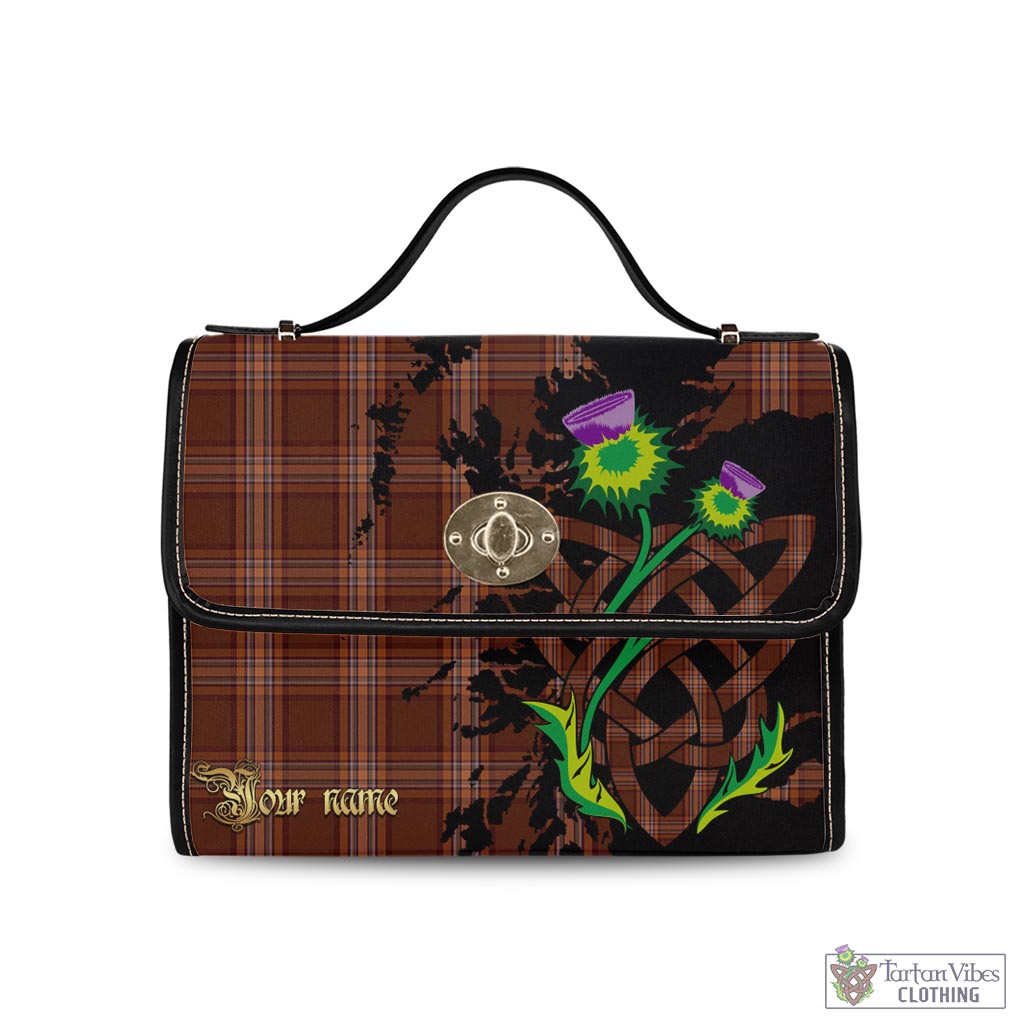 Tartan Vibes Clothing Down County Ireland Tartan Waterproof Canvas Bag with Scotland Map and Thistle Celtic Accents