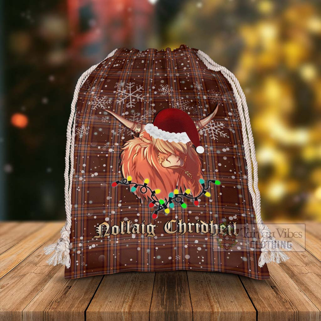 Tartan Vibes Clothing Down County Ireland Tartan Christmas Santa's Bag with Highland Cow