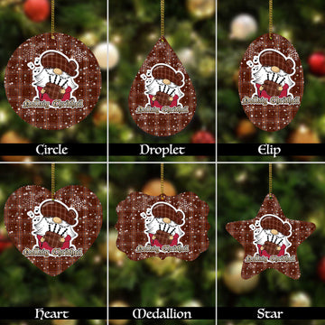 Down County Ireland Tartan Christmas Ornaments with Scottish Gnome Playing Bagpipes