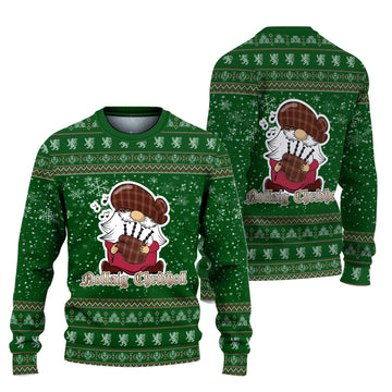 Down County Ireland Clan Christmas Family Knitted Sweater with Funny Gnome Playing Bagpipes