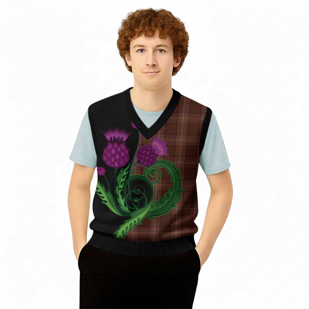 Down County Ireland Tartan Knitted V-Neck Vest Traditional Scottish Thistle