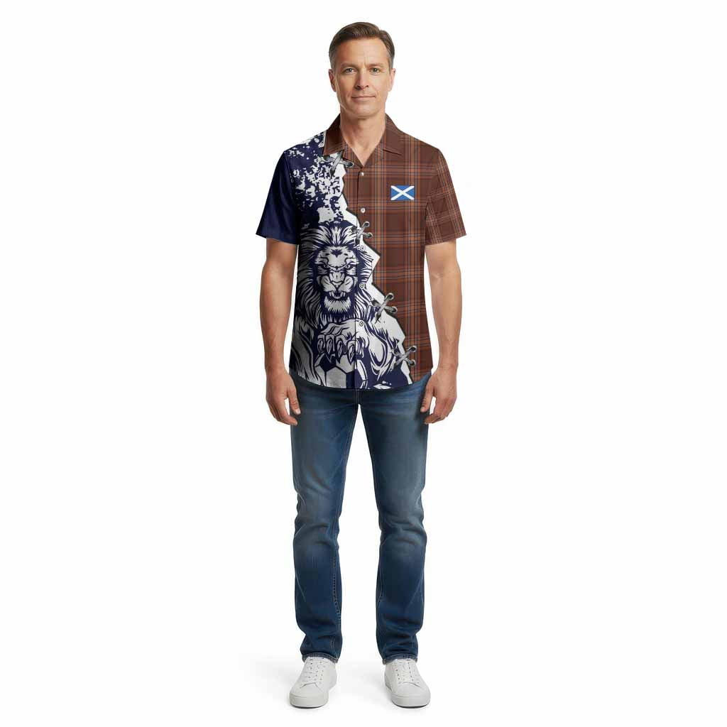 Down County Ireland Tartan Scottish Cotton Hawaiian Shirt Angry Lion With Soccer Ball Style