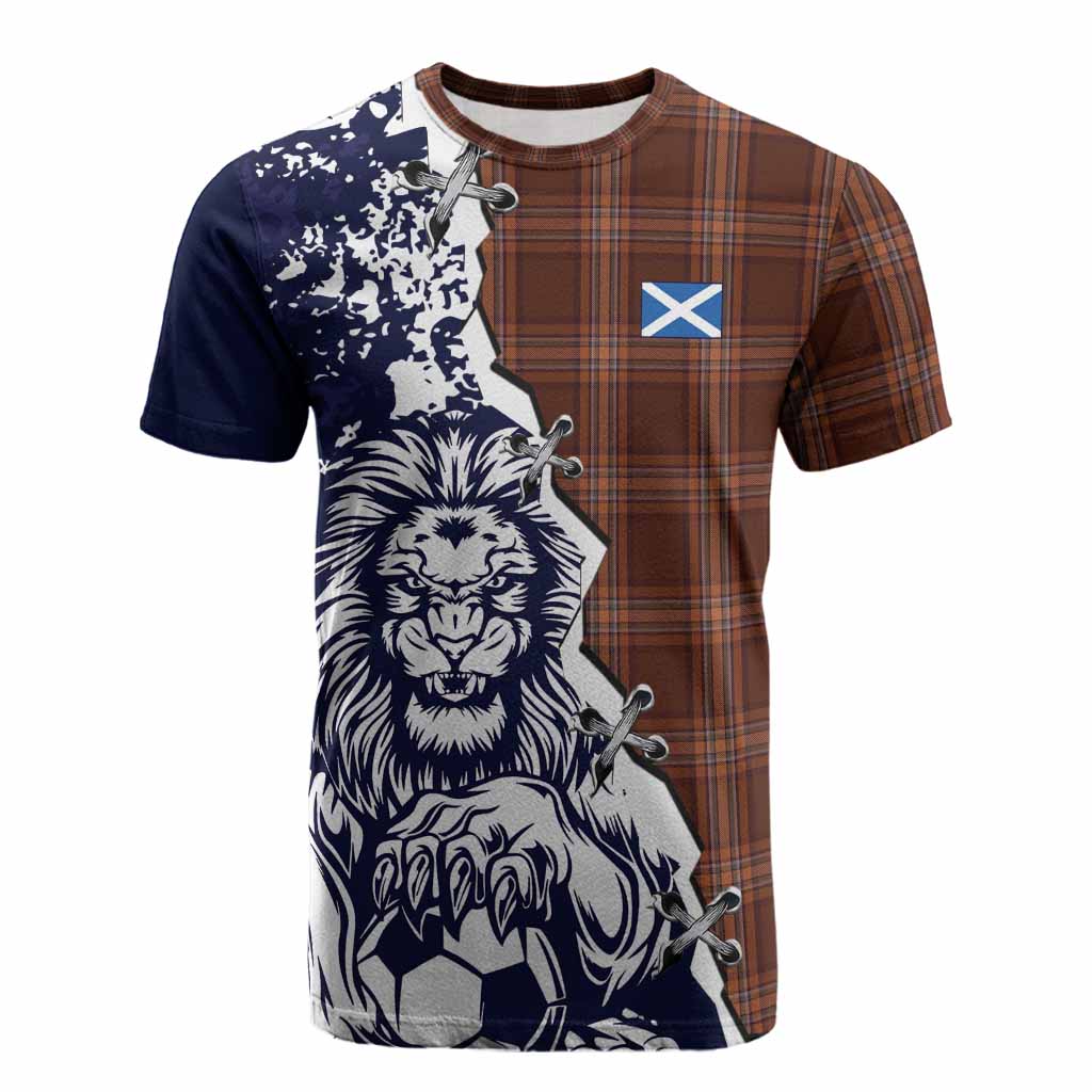 Down County Ireland Tartan Scottish Cotton T-shirt Angry Lion With Soccer Ball Style