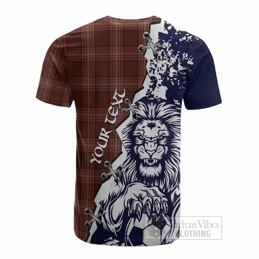Down County Ireland Tartan Scottish Cotton T-shirt Angry Lion With Soccer Ball Style