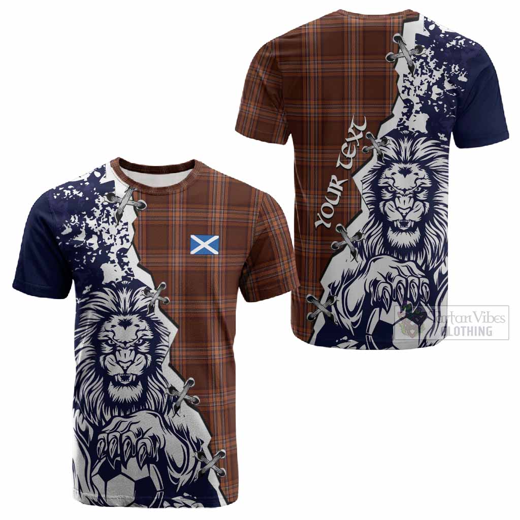 Down County Ireland Tartan Scottish Cotton T-shirt Angry Lion With Soccer Ball Style