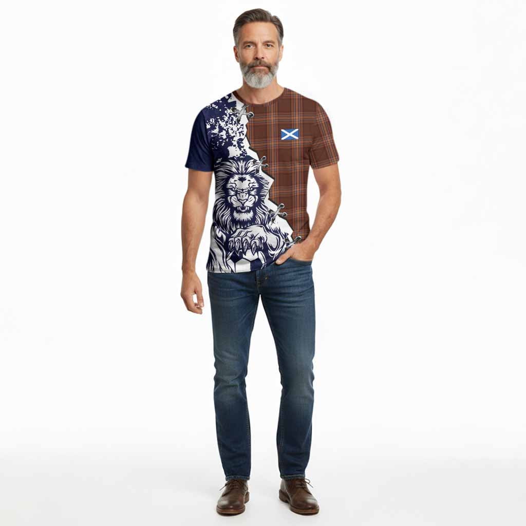 Down County Ireland Tartan Scottish Cotton T-shirt Angry Lion With Soccer Ball Style