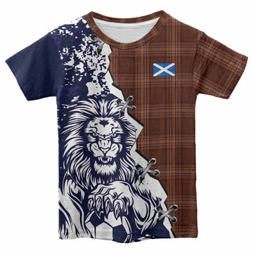 Down County Ireland Tartan Scottish Kid T-shirt Angry Lion With Soccer Ball Style