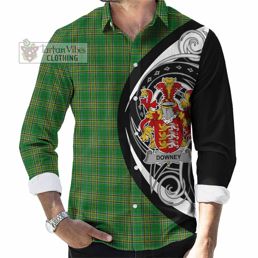 Downey Irish Clan Long Sleeve Button Shirt Celtic Circle Style - Tartan Vibes Clothing