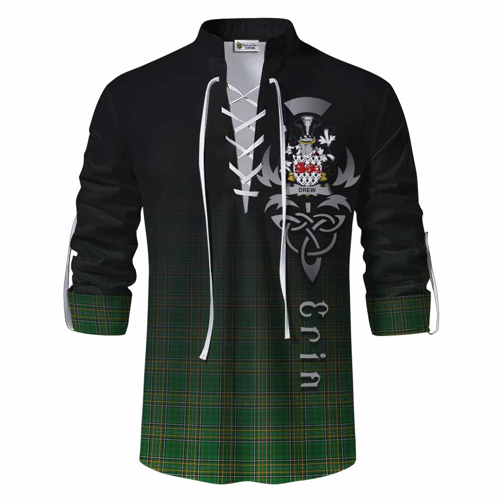 Tartan Vibes Clothing Drew Irish Clan Ghillie Kilt Shirt with Coat of Arms Erin Go Bragh Celtic Inspired