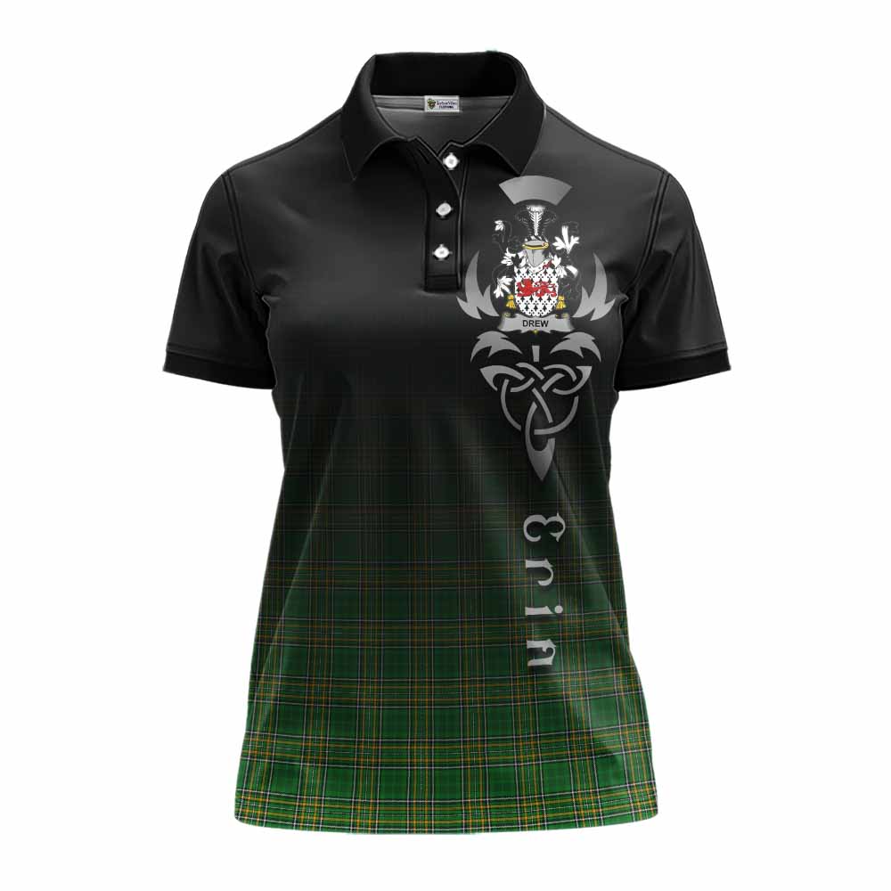 Tartan Vibes Clothing Drew Irish Clan Women's Polo Shirt with Coat of Arms Erin Go Bragh Celtic Inspired