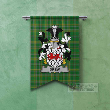 Drew Irish Clan Tartan Gonfalon, Tartan Banner with Coat of Arms