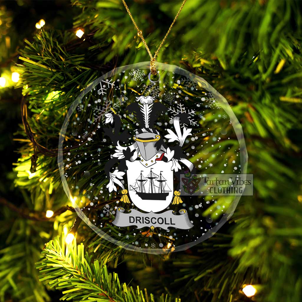 Driscoll Irish Clan Christmas Glass Ornament with Coat of Arms Transparent Glass Circle - 2D-tartanvibesclothing
