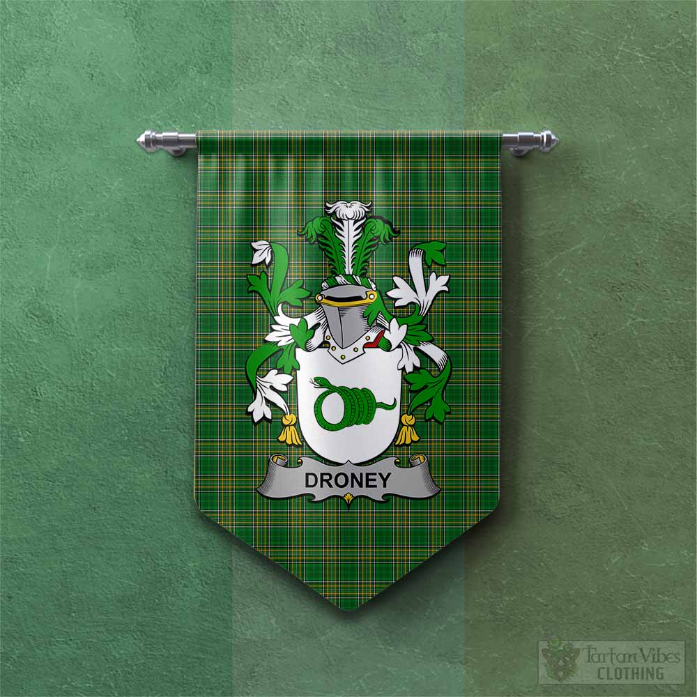 Tartan Vibes Clothing Droney Irish Clan Tartan Gonfalon, Tartan Banner with Coat of Arms