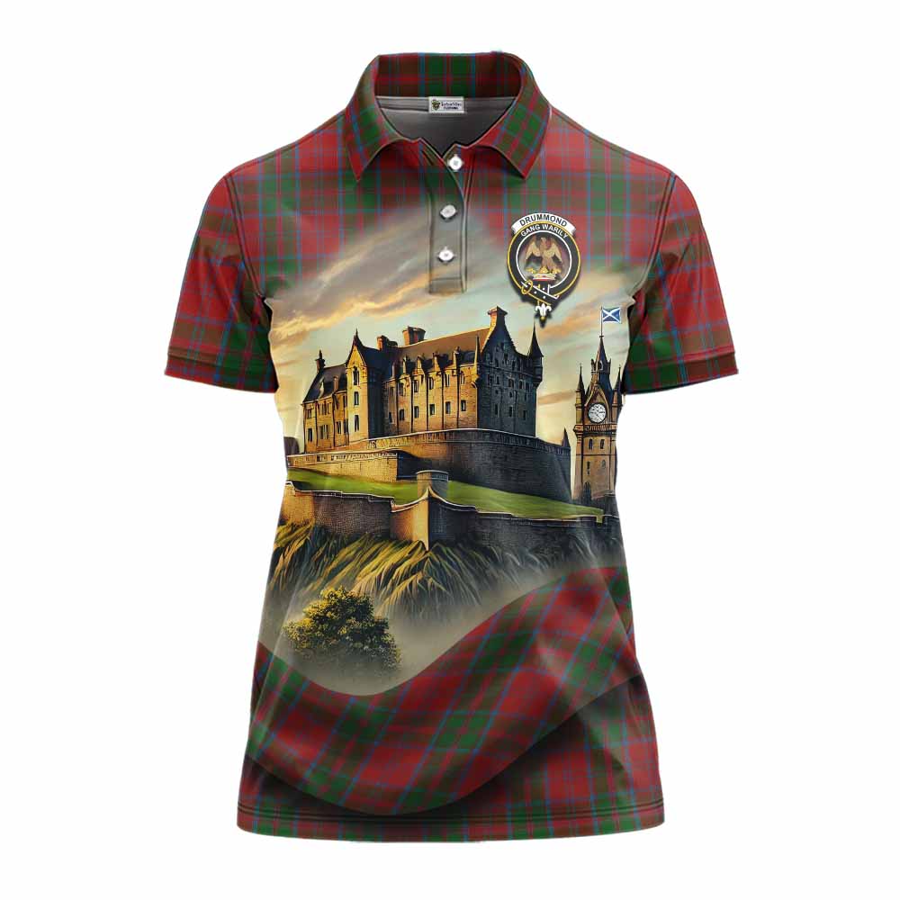 Tartan Vibes Clothing Drummond Tartan Family Crest Women's Polo Shirt with Scottish Ancient Castle Stype