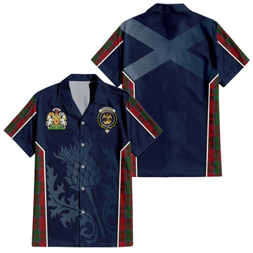 Drummond Tartan Short Sleeve Button Up Shirt with Family Crest and Scottish Thistle Vibes Sport Style