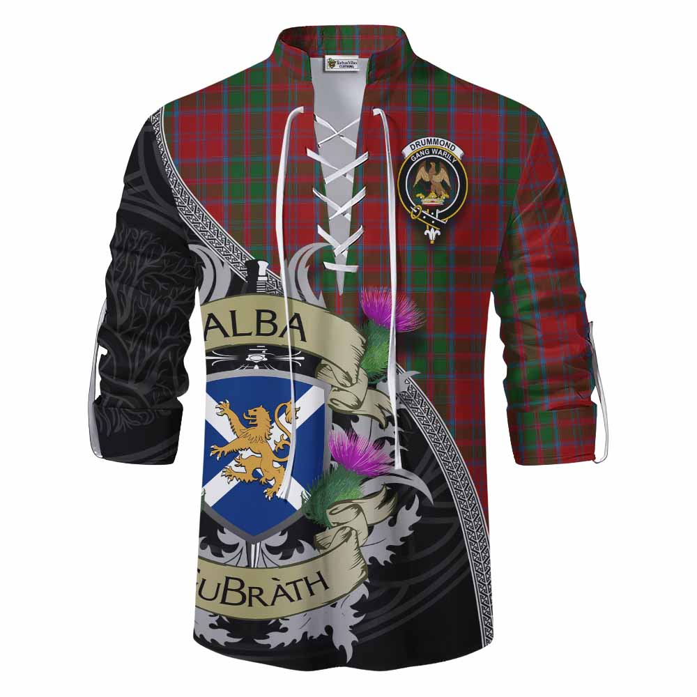 Tartan Vibes Clothing Drummond Tartan Family Crest Ghillie Kilt Shirt Lion Rampant Royal Thistle Shield Celtic Inspired