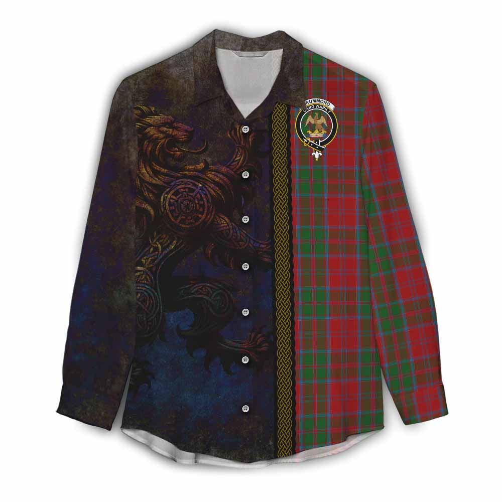 Tartan Vibes Clothing Drummond Tartan Family Crest Women's Casual Shirt Alba Gu Brath Be Brave Lion Ancient Style