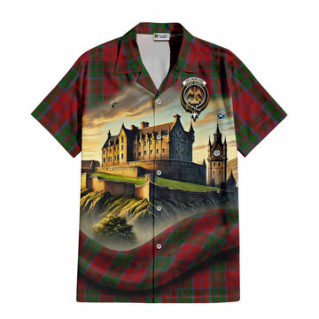 Tartan Vibes Clothing Drummond Tartan Family Crest Short Sleeve Button Shirt with Scottish Ancient Castle Style