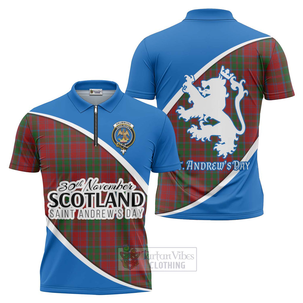 Tartan Vibes Clothing Drummond Family Crest Tartan Zipper Polo Shirt Celebrate Saint Andrew's Day in Style