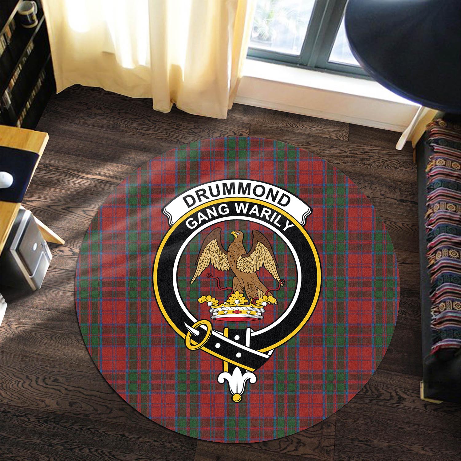 Drummond Tartan Round Rug with Family Crest - Tartanvibesclothing