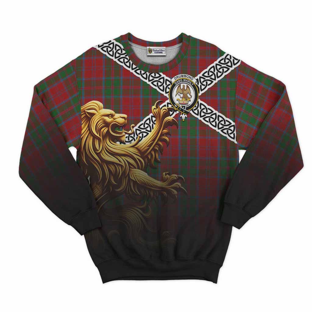 Tartan Vibes Clothing Drummond Crest Tartan Sweatshirt with Golden Lion Emblem Celtic Style