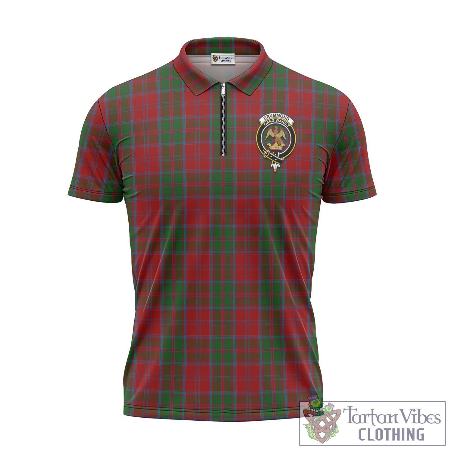 Tartan Vibes Clothing Drummond Tartan Zipper Polo Shirt with Family Crest