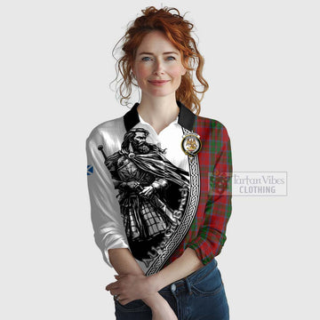Tartan Vibes Clothing Drummond Tartan Clan Crest Women's Casual Shirt with Highlander Warrior Celtic Style