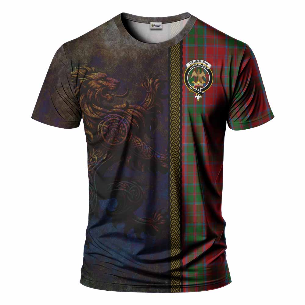Tartan Vibes Clothing Drummond Tartan Family Crest T-Shirt Alba Gu Brath Be Brave Lion Ancient Style