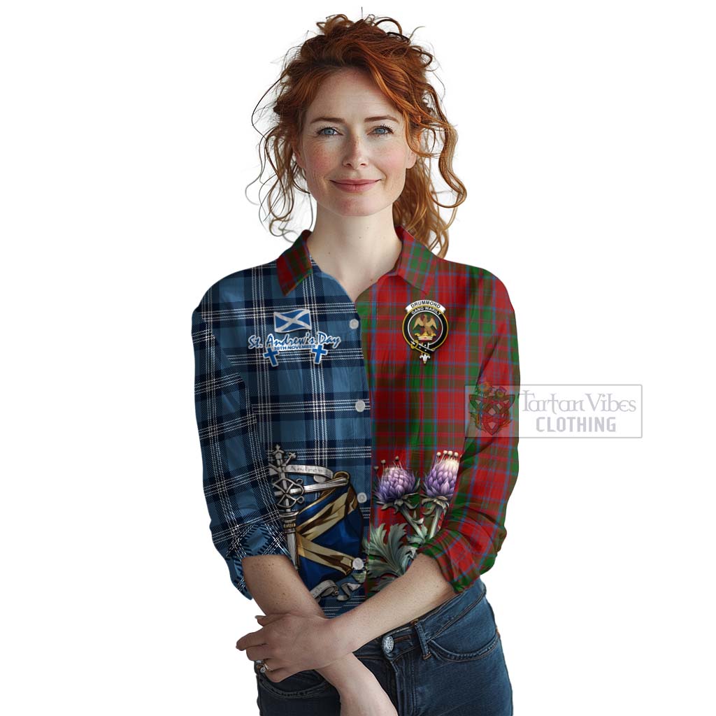 Tartan Vibes Clothing Drummond Tartan Women's Casual Shirt Happy St. Andrew's Day Half Tartan Style