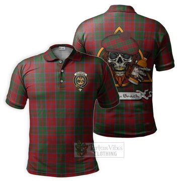 Tartan Vibes Clothing Drummond Tartan Polo Shirt with Family Crest and Bearded Skull Holding Bottles of Whiskey