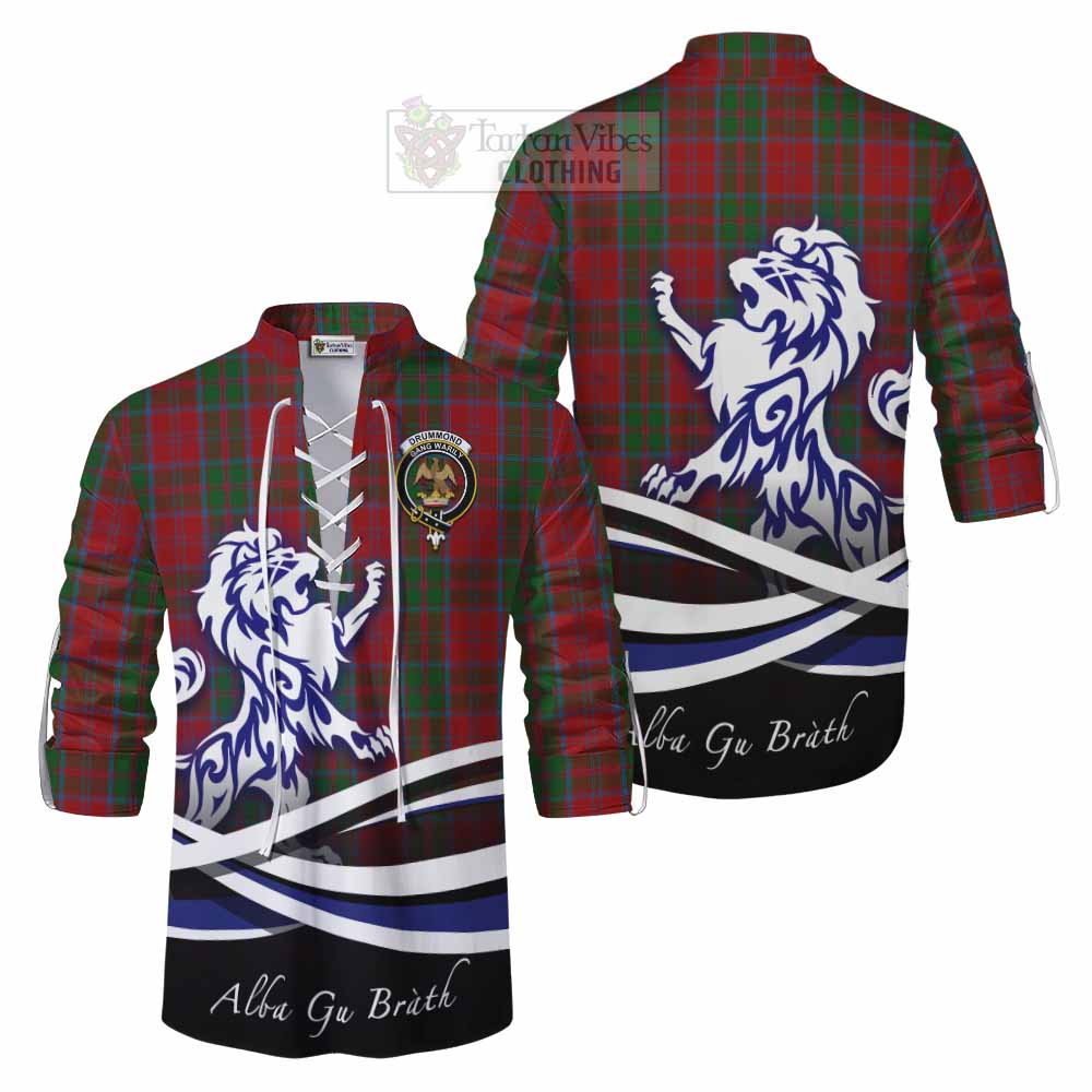 Tartan Vibes Clothing Drummond Tartan Ghillie Kilt Shirt with Alba Gu Brath Regal Lion Emblem