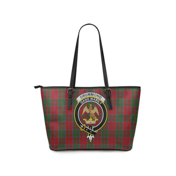 Drummond Tartan Leather Tote Bag with Family Crest