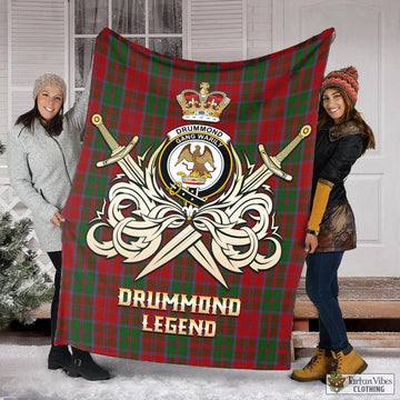 Drummond Tartan Blanket with Clan Crest and the Golden Sword of Courageous Legacy