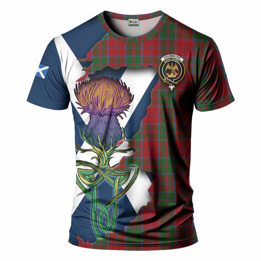 Tartan Vibes Clothing Drummond Tartan Family Crest T-Shirt Scottish Thistle Celtic Inspired