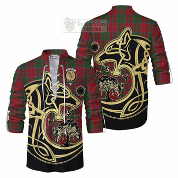 Tartan Vibes Clothing Drummond Tartan Ghillie Kilt Shirt with Family Crest Celtic Wolf Style