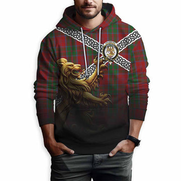 Drummond Crest Tartan Hoodie with Golden Lion Emblem Celtic Style