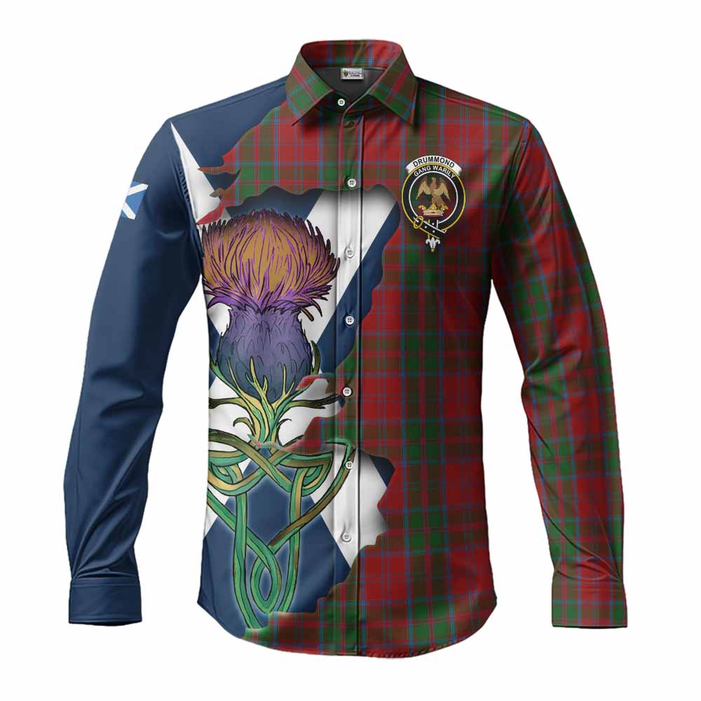 Tartan Vibes Clothing Drummond Tartan Family Crest Long Sleeve Button Shirt Scottish Thistle Celtic Inspired