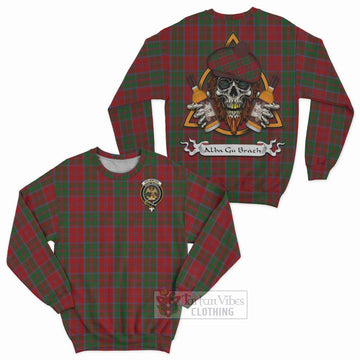 Tartan Vibes Clothing Drummond Tartan Sweatshirt with Family Crest and Bearded Skull Holding Bottles of Whiskey