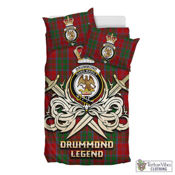 Drummond Tartan Bedding Set with Clan Crest and the Golden Sword of Courageous Legacy