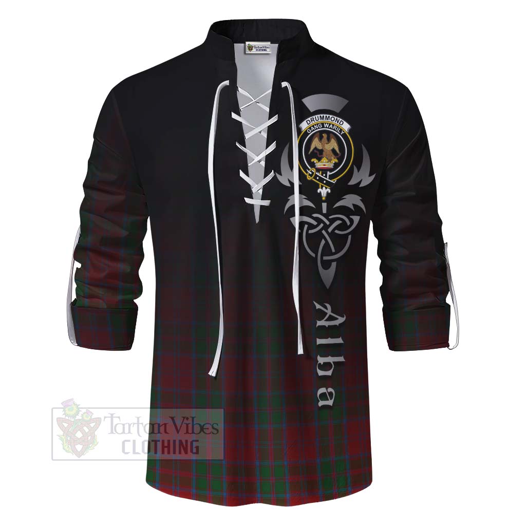 Tartan Vibes Clothing Drummond Tartan Ghillie Kilt Shirt Featuring Alba Gu Brath Family Crest Celtic Inspired